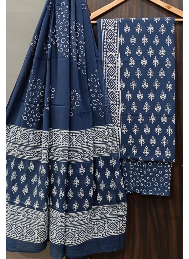 Cotton Blue Casual Wear Printed Salwar Suit